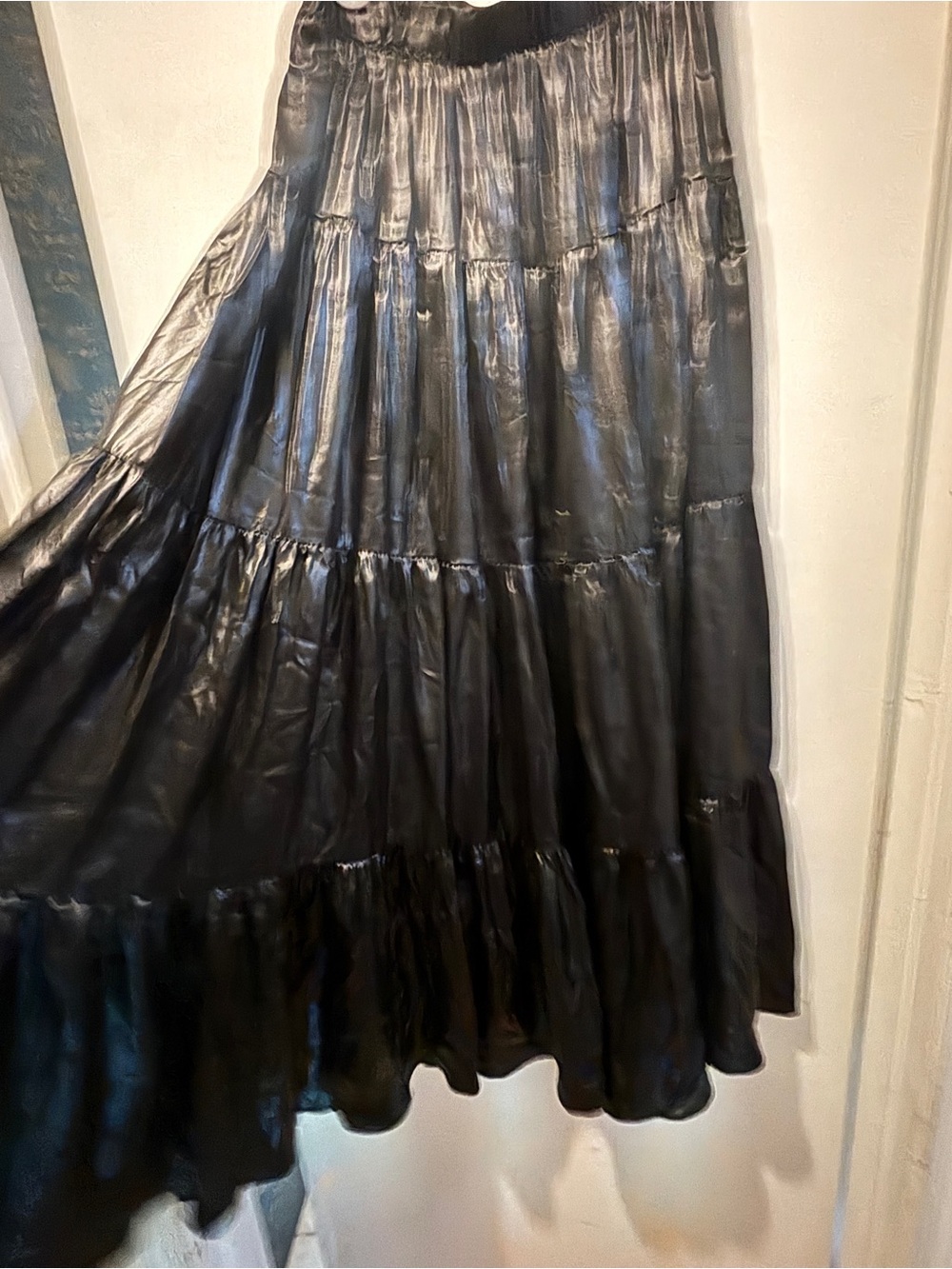 Philosophy Shimmery Black Tiered Maxi Skirt